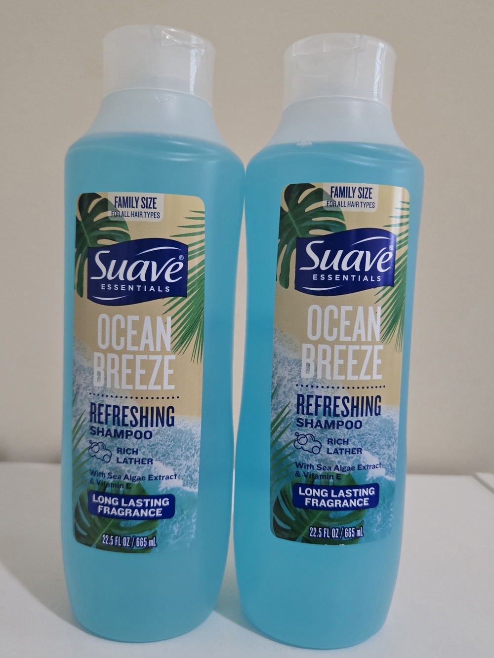 New Suave Essentials Ocean Breeze Refreshing Shampoo - Blue 2 Bottles 22.5oz Ea